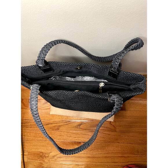 CAPACCIOLI Navy Blue Woven Leather Trim Handbag Made in Italy Luxe Resort Beach - Picture 2 of 9